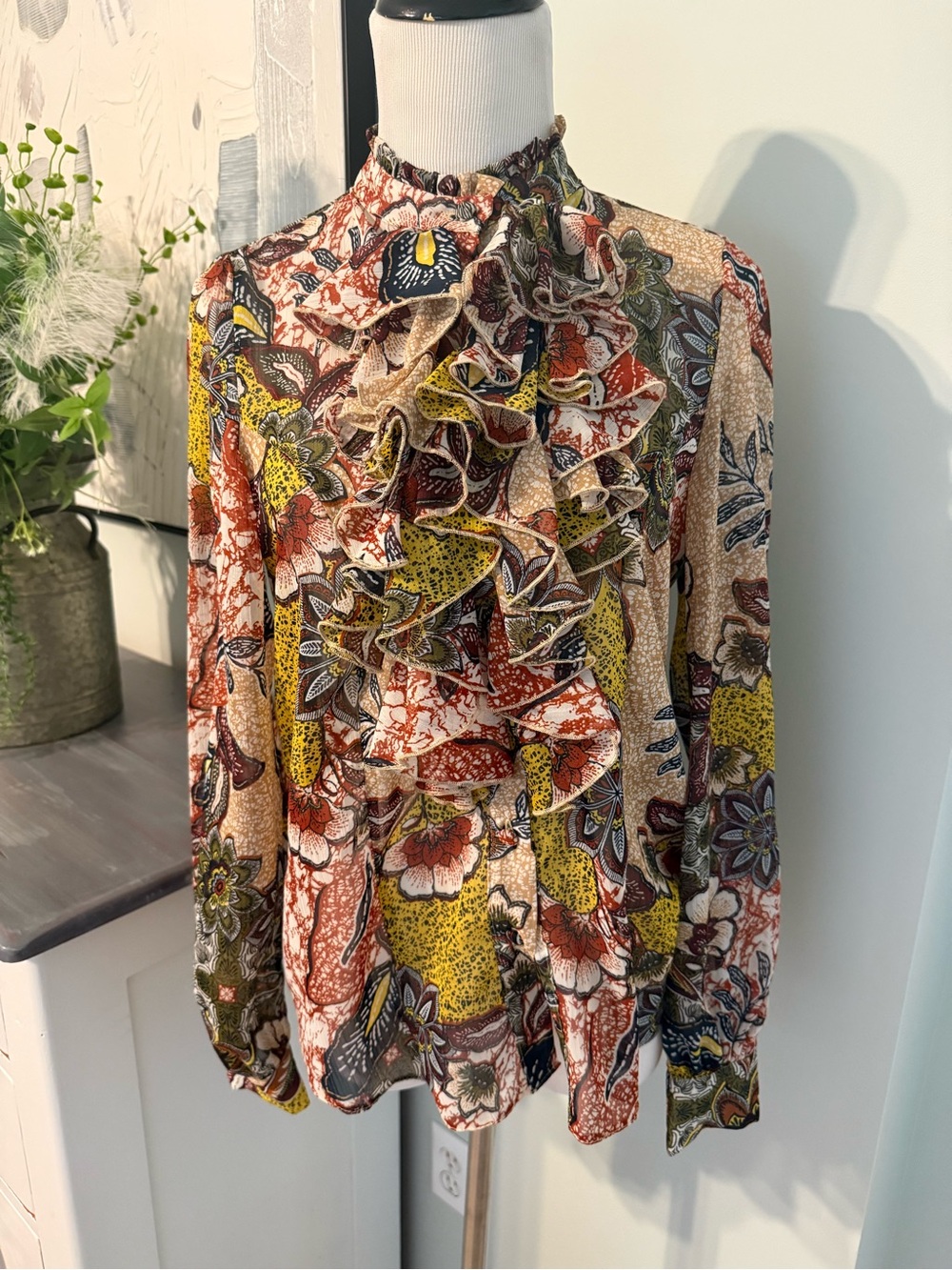 Ruffled Floral Print Blouse Made in London - Multicolor